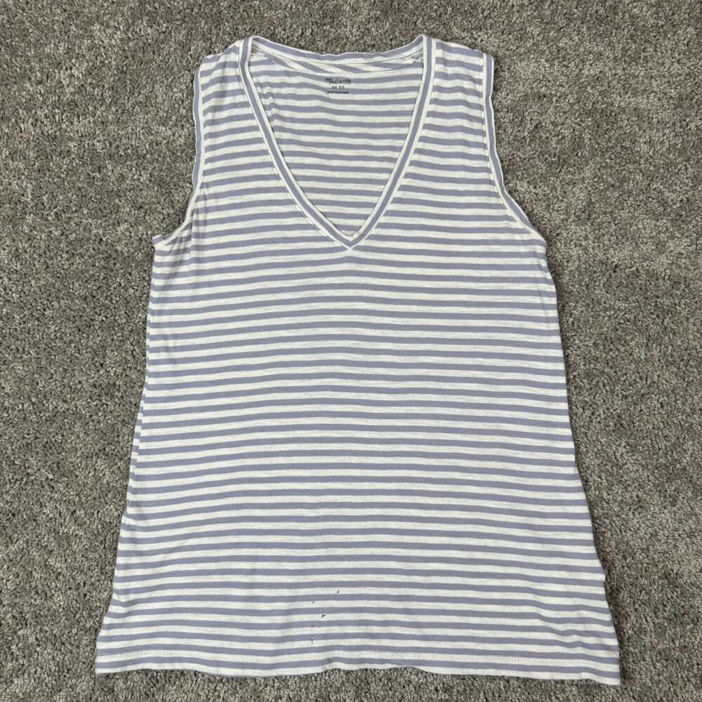 Madewell Tank Top Whisper Cotton V Neck Purple White Stripe XS